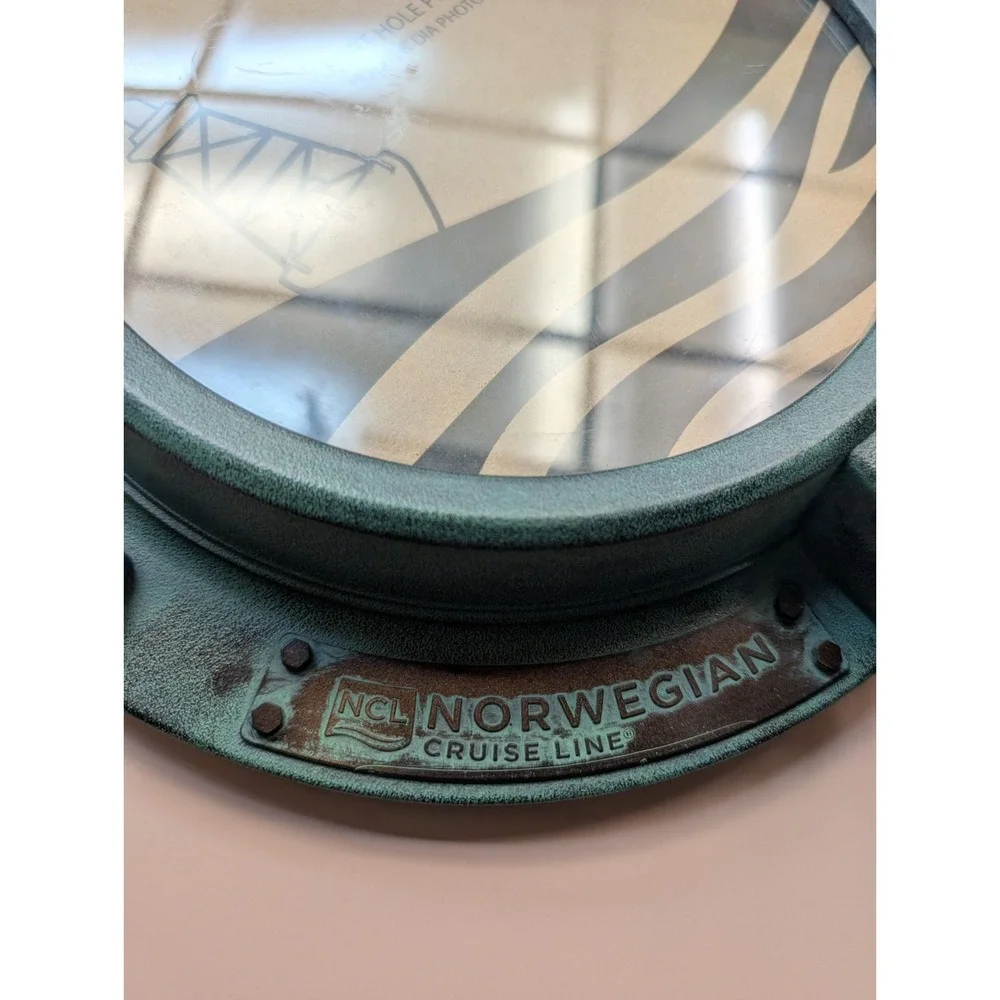 Norwegian Cruise Line Souvenir Port Hole Picture Frame Nautical Decor Patina 11